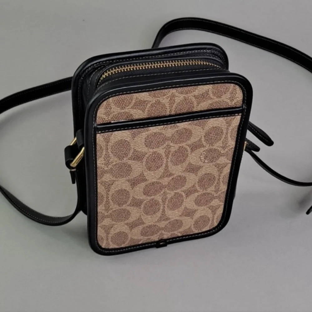 Coach Signature Canvas Crossbody Bag in Tan and Black